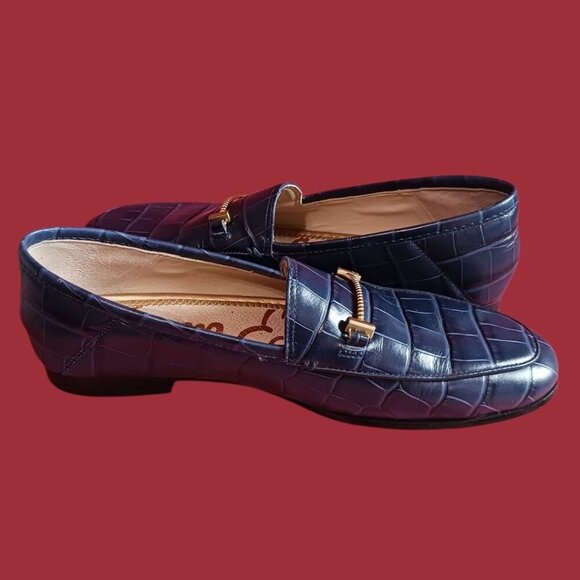 Sam Edelman Women Croc- Loafers With Gold Accent Navy Blue 6.5M - Picture 3 of 13